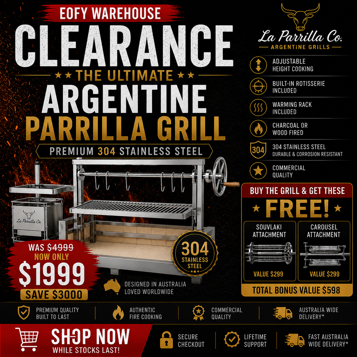 La Parrilla Co 304 Stainless Baseless Parrilla Combination EOFY SALE - SAVE $3000