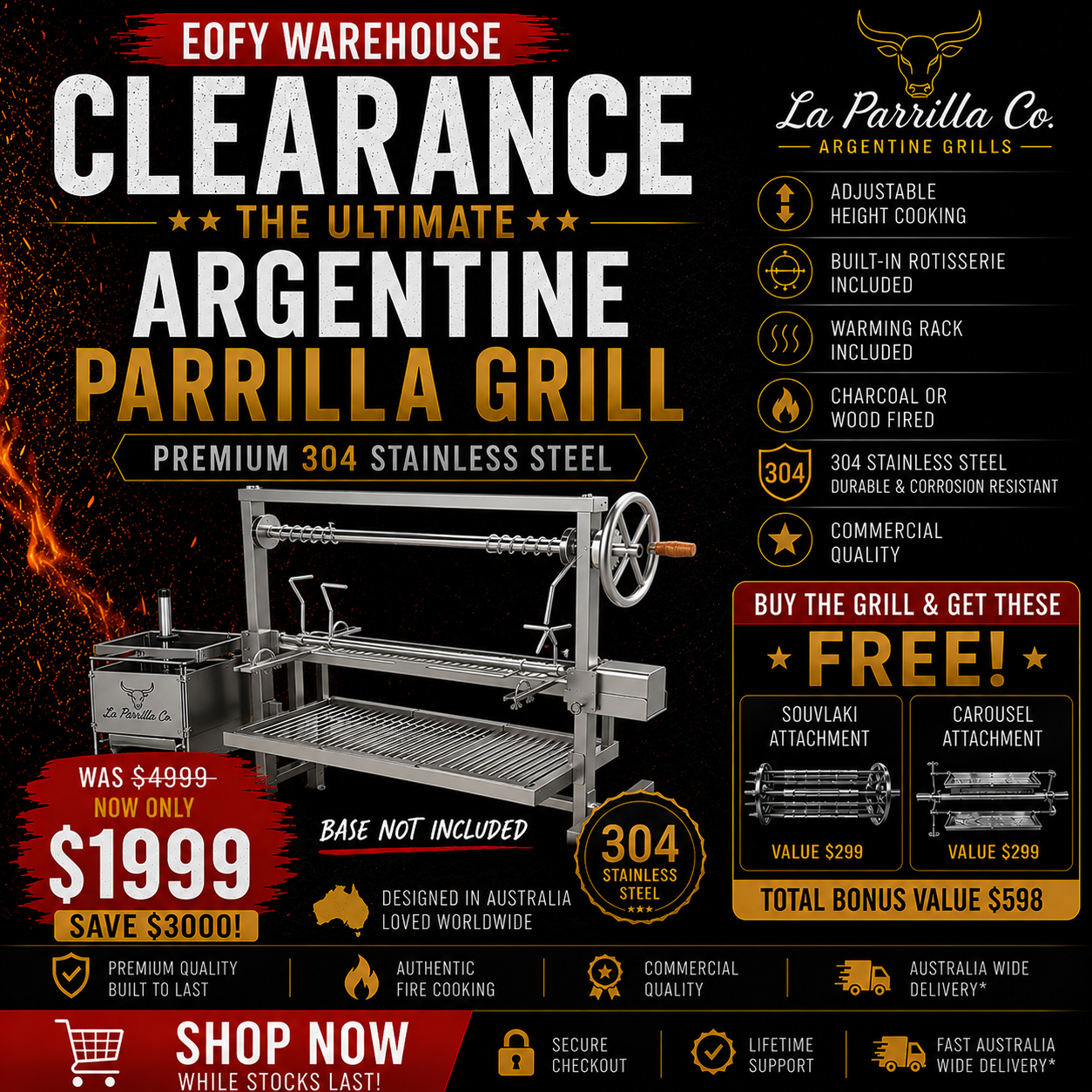La Parrilla Co 304 Stainless Baseless Parrilla Combination EOFY SALE - SAVE $3000